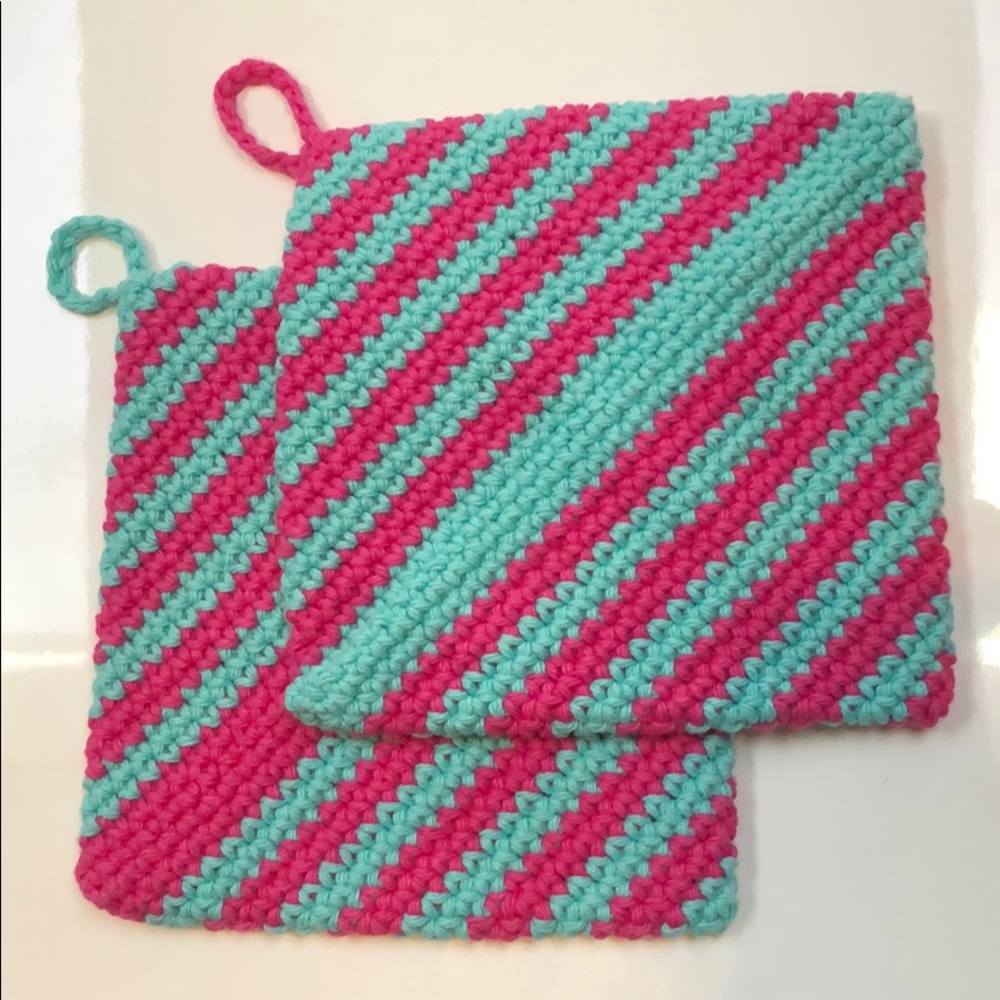 Set of 2 cotton potholders double thick handmade